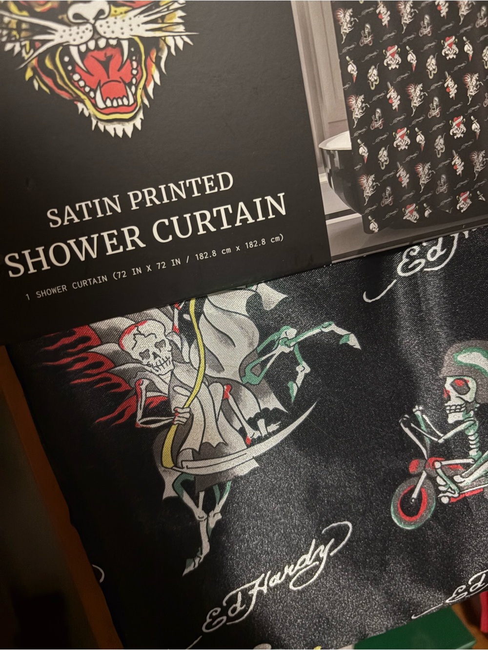 Ed Hardy Black Satin Printed Shower curtain